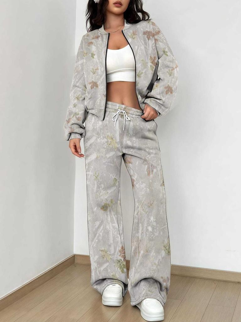 Outdoor Camouflage Autumn and Winter New European and American Women's Clothing Retro Printing Suit Women
