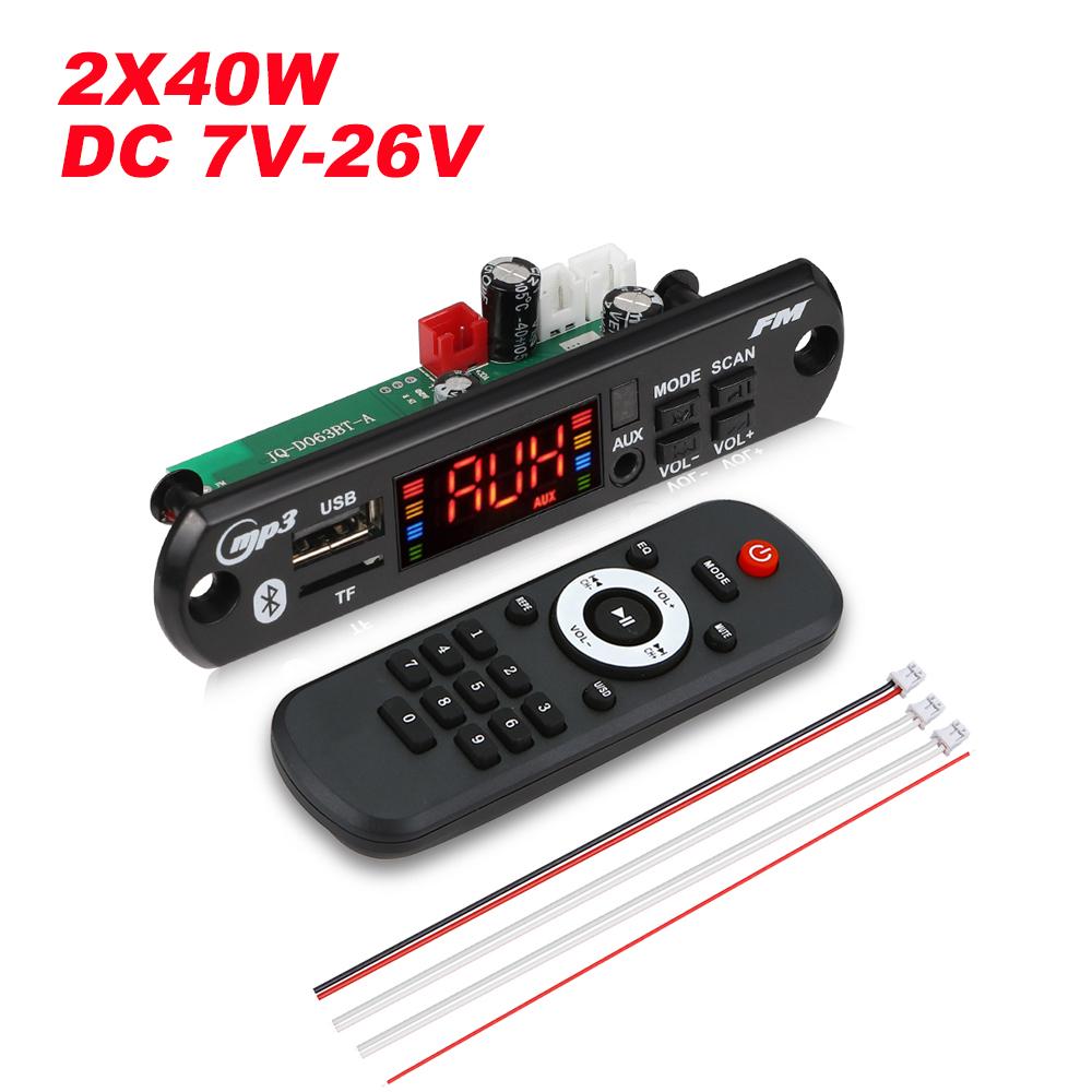 80W Amplifier MP3 Decoder Board 2x40W Bluetooth 5.0 Wireless Handsfree Call Recording Car Interior Music Subwoofer Speakers