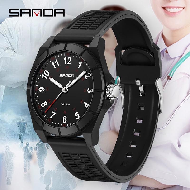 SANDA Unisex Luminous Korean Style Nurse Watch: Lightweight, Thin, Waterproof, Large Dial Quartz Watch for Teens