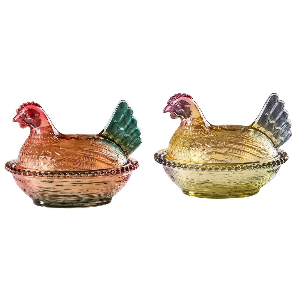 Hen Nest Glass Dish with Lid Vintage Dessert Snack Plate Multi-Purpose Retro Crystal Glasses Candy Jar for Home Decoration