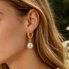 Gold Color Pearl & Heart Drop Earrings For Women Irregular Textured Huggie Hoop Earring Waterproof Elegant Jewelry Party Gifts
