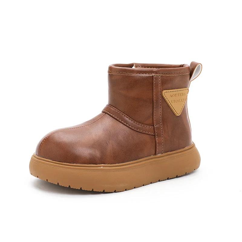 

Kids Leather Snow Boots Girls Fur Shoes Boy Child Ankle Zip Boot Winter Warm Children Big Toes Booties for 26-36 26 верблюд