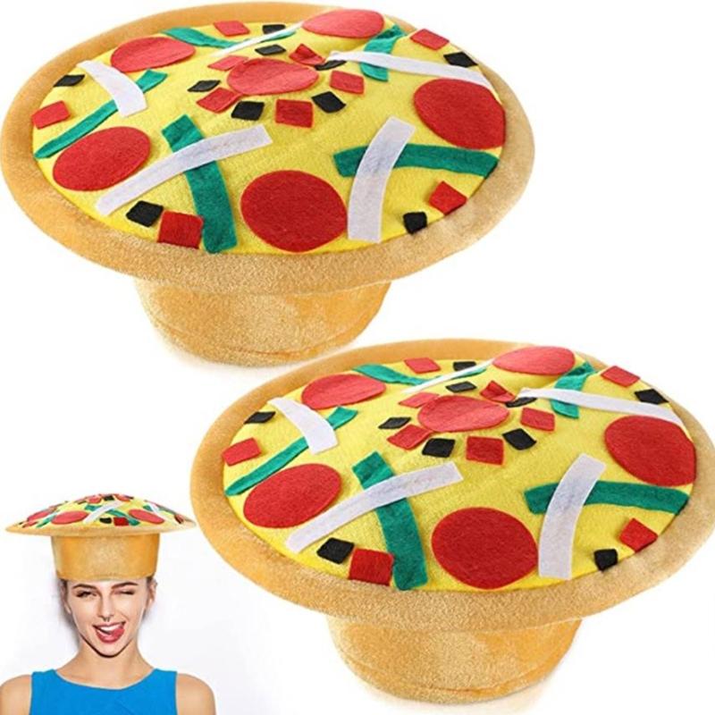 Vtipný klobouk na pizzu, Zábavný doplněk ke kostýmu na Halloween, Potřeby a dekorace na pizza party, Bláznivý hloupý klobouk s plstěnými polevami