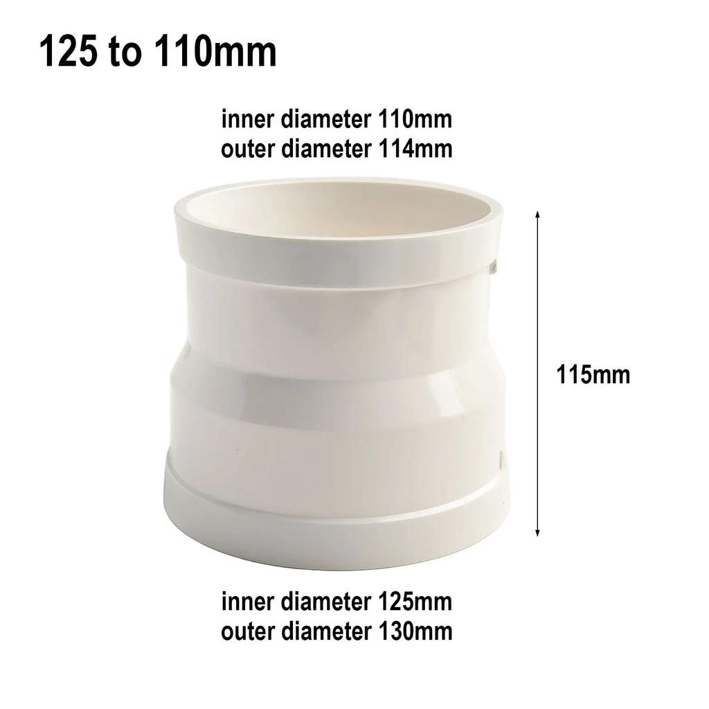 Connections Reducer Adapter Pipe Ventilation Fittings Plastic Reducer White 100to75 ABS Pipe Ventilation Adapter