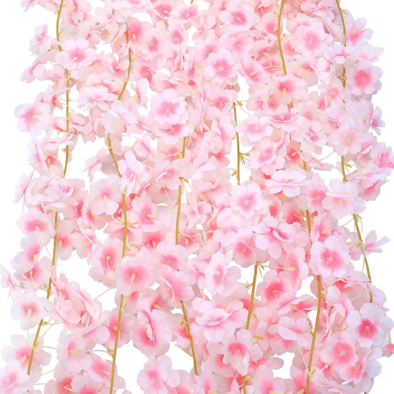 2Pcs Wedding Party Backdrop Diy Home Garden Decor 180Cm Artificial Cherry Blossom Garland Fake Flower Vine Wall Decoration