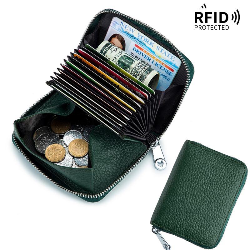 Card bag, leather RFID Japanese change bag, zipper card cover, women's organ card bag, large capacity