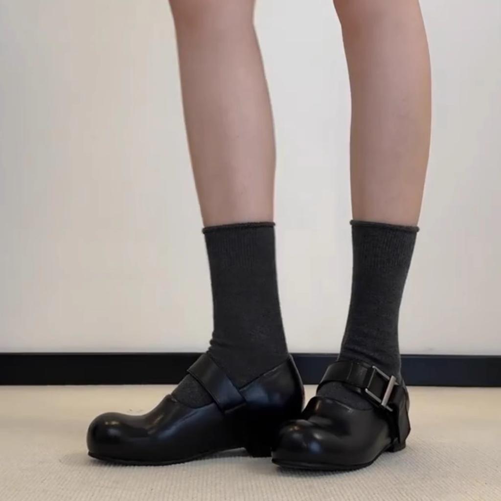 Sheepskin Version~ Niche Inner Height Increase Mango Head with Mary Jane Shoes Women's Retro Soft Leather with Skirt Single Shoes