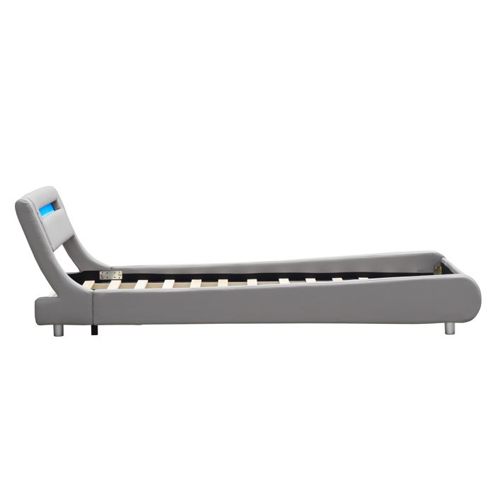 Lit gina pour matelas 90x200 - Sommier Tte de Lit Incurvee Couleur GRIS Pieds en 5 cm - 13 Lattes - revetement