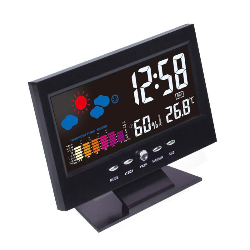 Creative Temperature & Humidity Alarm Clock with Voice-Activated Backlight for Bedroom or Office