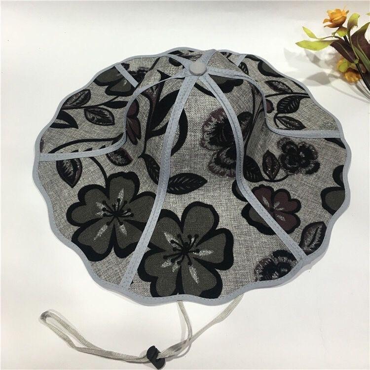 

Женская летняя льняная складная шляпа от солнца, солнцезащитная шляпа из шести частей, шляпа-веер из цветочной ткани, дорожная солнцезащитная шляпа One Size