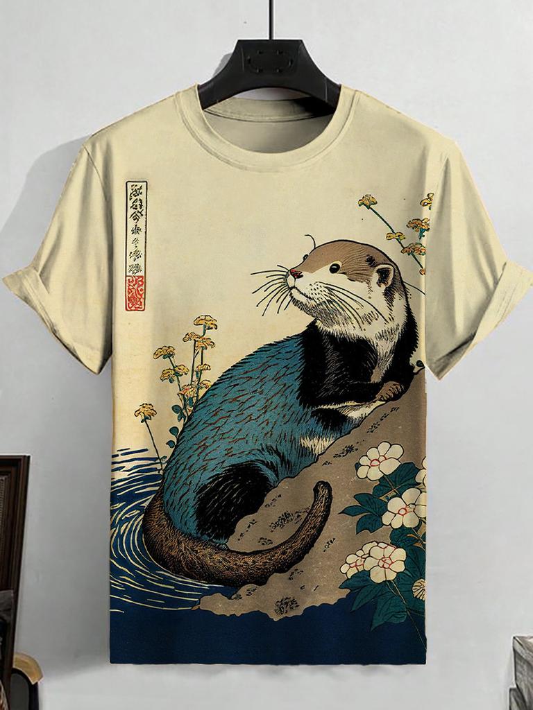 Oil Painting Cat Pattern T-shirt Short-sleeved Top