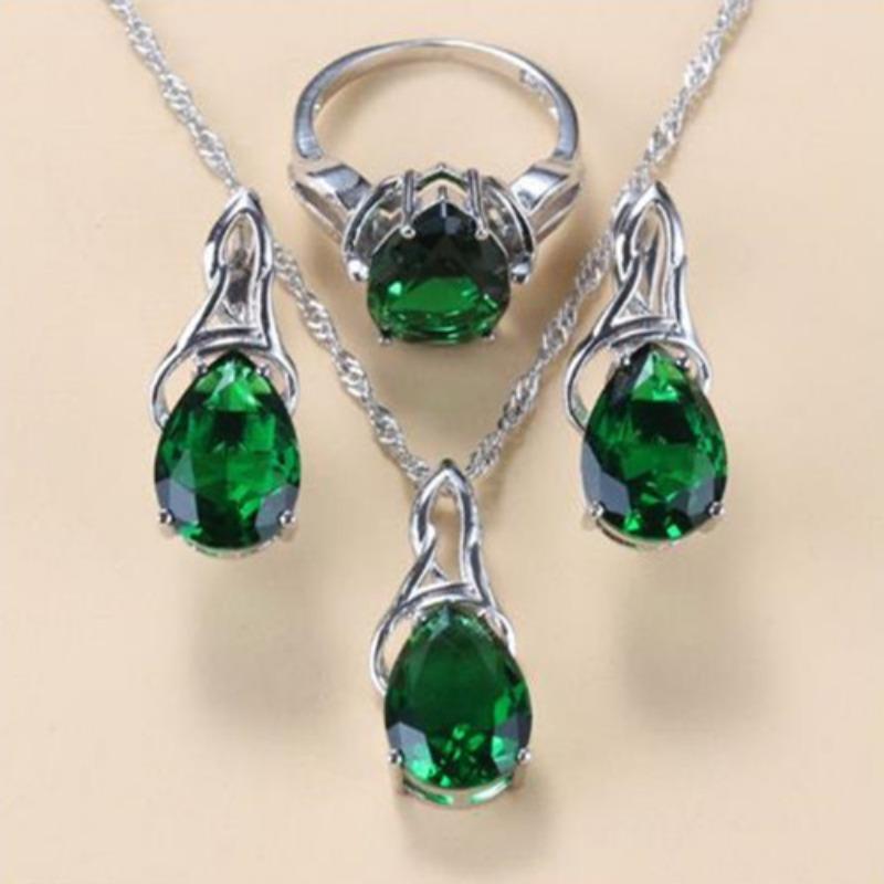 Niebieska Biżuteria Wisiorek Kolczyki Naszyjnik i Pierścionek Zestaw Damski