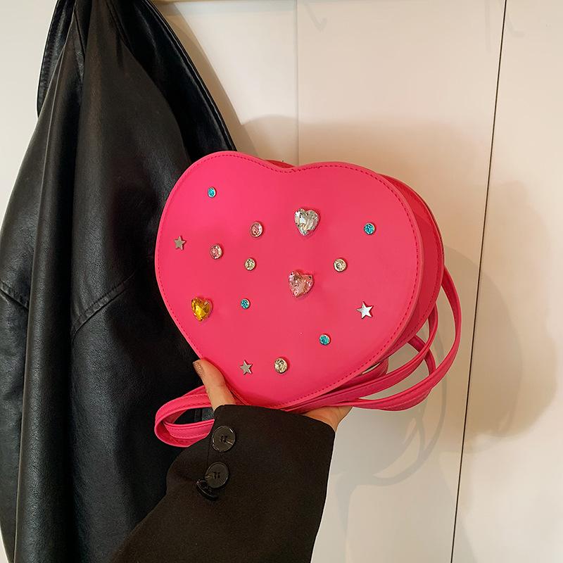 Niche Design Rhinestone Crossbody Bag for Women In Summer New Fashion Love Bow Solid Color Shoulder Bag Trendy