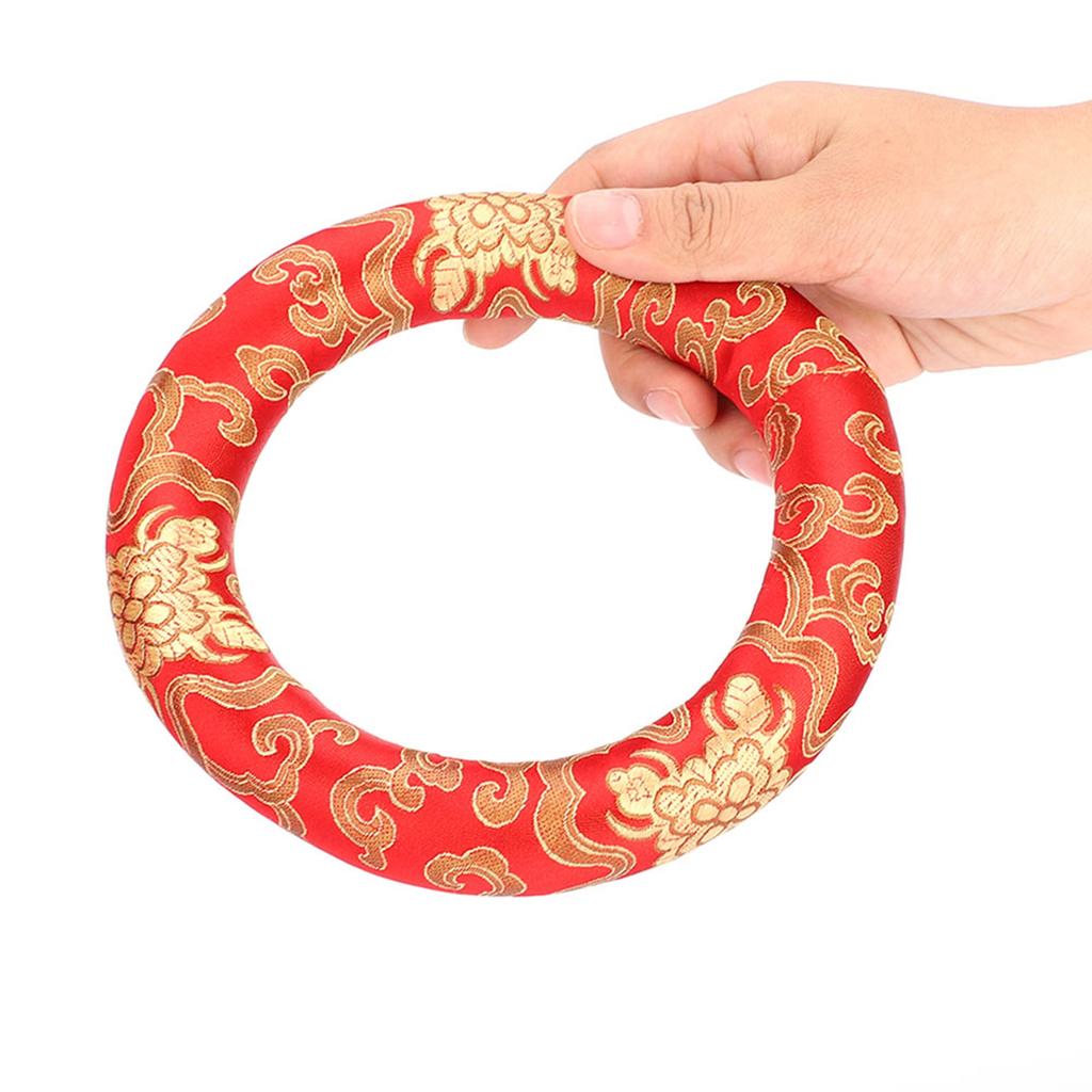 18cm Silk Brocade Round Meditation Singing Bowl Cushion Ring Pillow(Red)