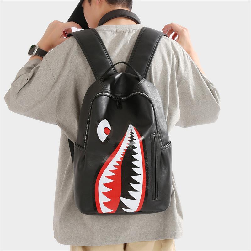 Schoolbag Men's Backpack Simple Personality Fashion Shark Mouth Plaid High School Student College Student Lightweight Computer Backpack School Bag