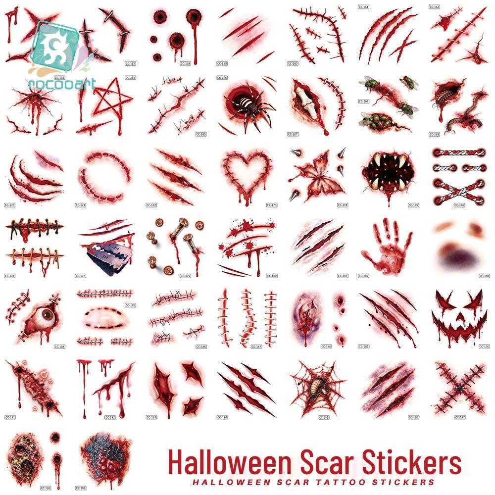 Nuovi Tatuaggi Impermeabili di Halloween Horror Cicatrice Faccia - Adesivi Trucco Opachi per Feste Festival