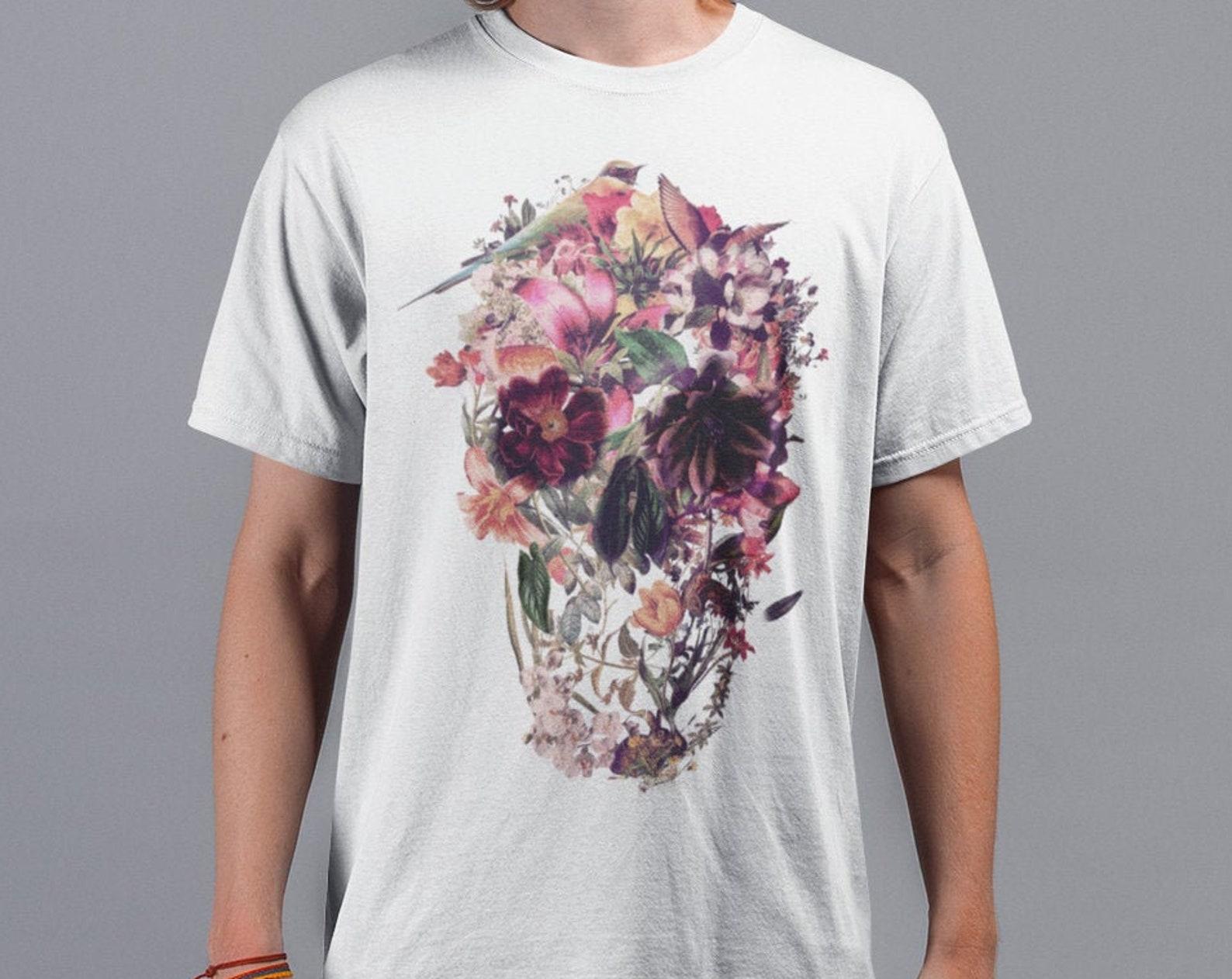 Floral Skull Art T-Shirt: Gothic Mens Bella Canvas Tee 3XL