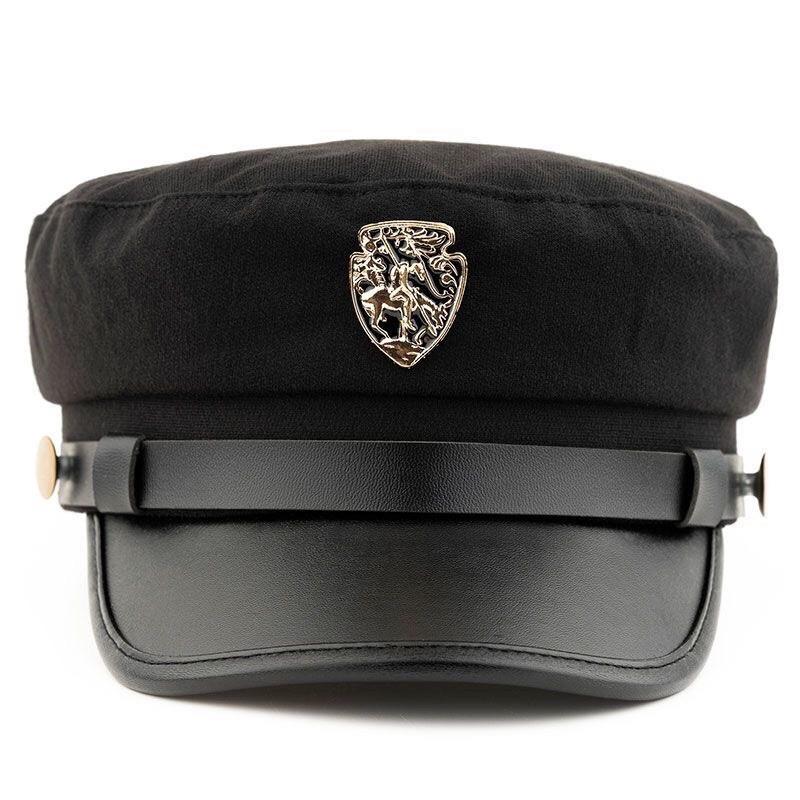 

Navy Cap For Men With Badge Decoration In Cotton Or Wool Material For Casual Wear Black A,54cm