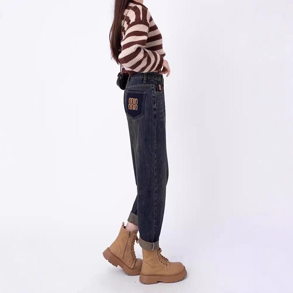 Harem Jeans: Damskie 2025 Jesień/Zima Luźny Krój, Wyszczuplające, Wszechstronne, Plus Aksamit i Grube Spodnie Taty