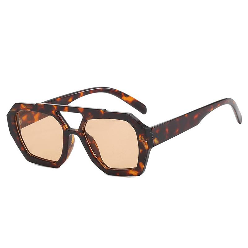 Black Brown Square Sunglasses Women Luxury Retro Double Bridges Polygon Sunglasses Female Thick Frame Eyewear Shades UV400