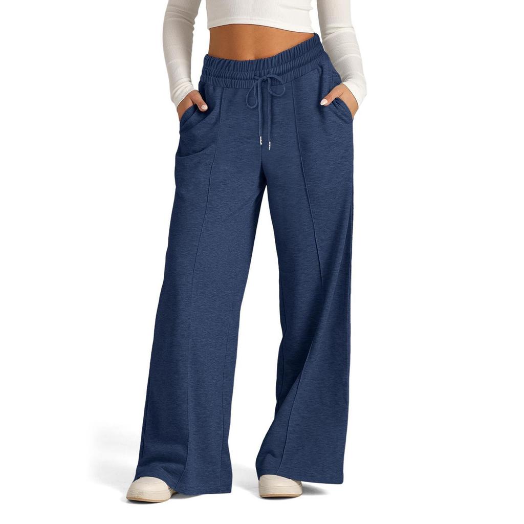 2026 Autumn/Winter Women's Solid Color Tie-Waist Wide-Leg Pants