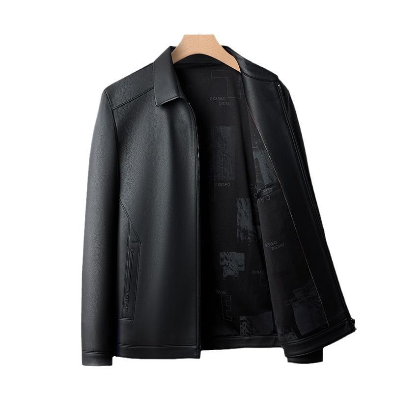 Autumn and Winter Fashion Leather Jacket Lapel Casual Business Jacket Trendy Men's Leather Jacket Solid Color Leather Jacket Men