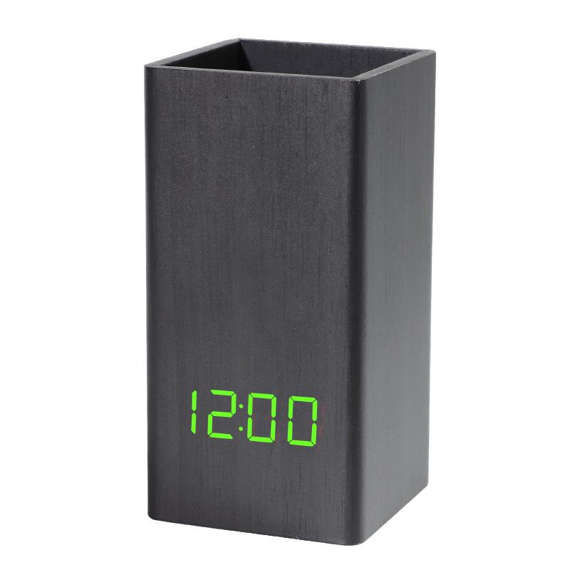 Smart voice-activated silent led wooden clock, wooden clock pen holder, alarm clock, handicraft gift USB charging