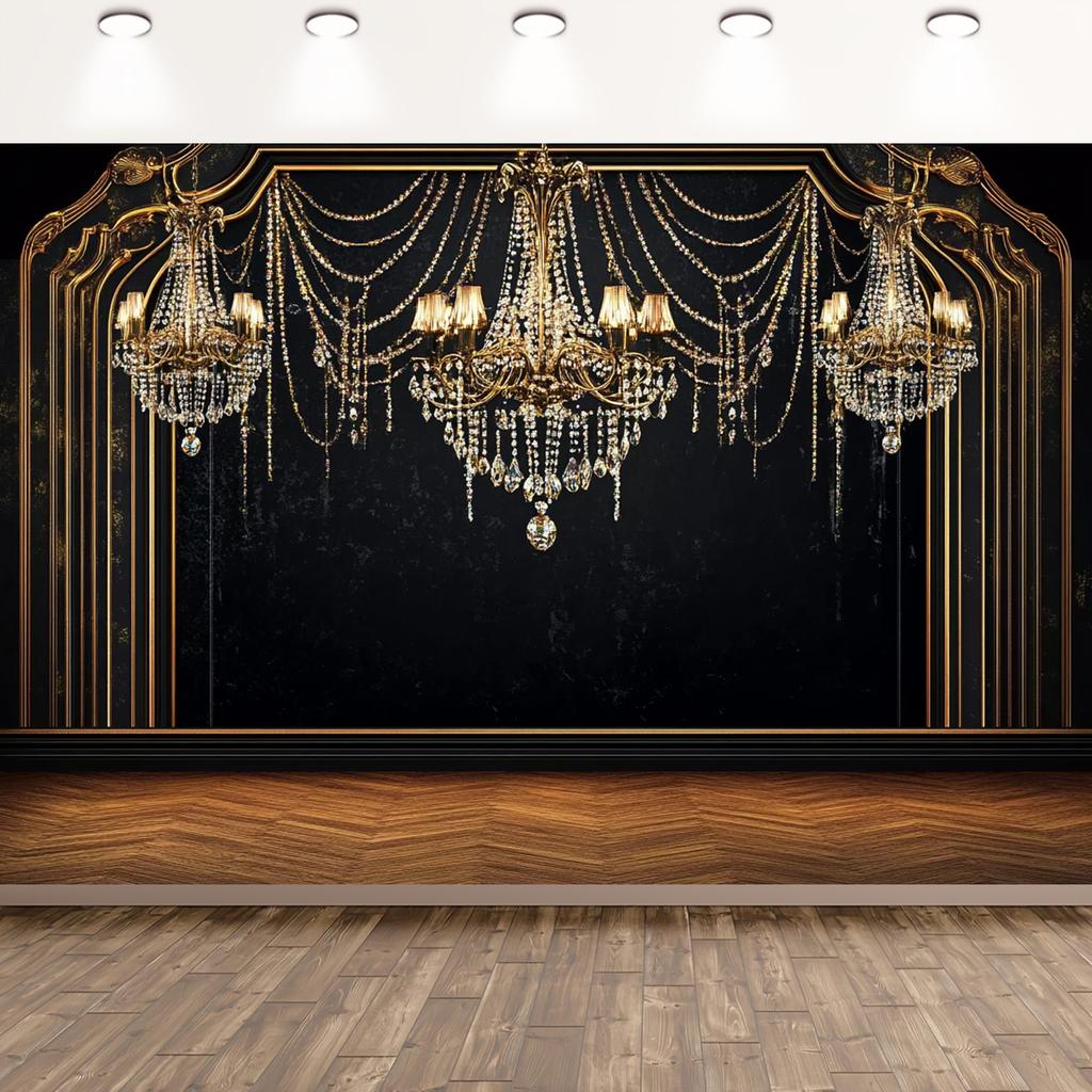1 Retro 1920s David Gatsby Party Background, 1920s-style Party Placard, Elegant Chandelier Design