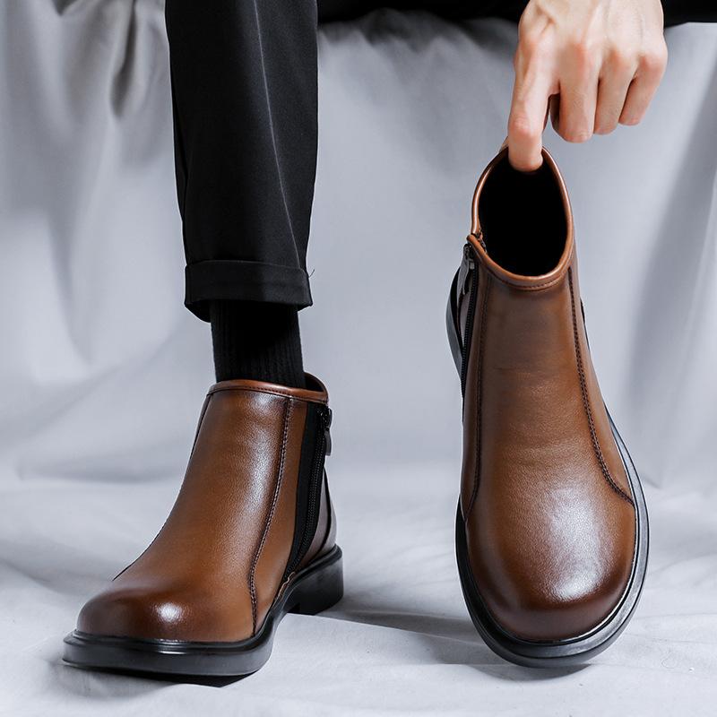 Mode Frühling Herbst Designer Chelsea Boots Mann Britischer Stil Mode Lässig Einfarbig Plateau Schuhe Männer Weiche Leder Stiefeletten
