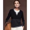 Women's Faux Two-Piece Striped Wool Blend Knit Top