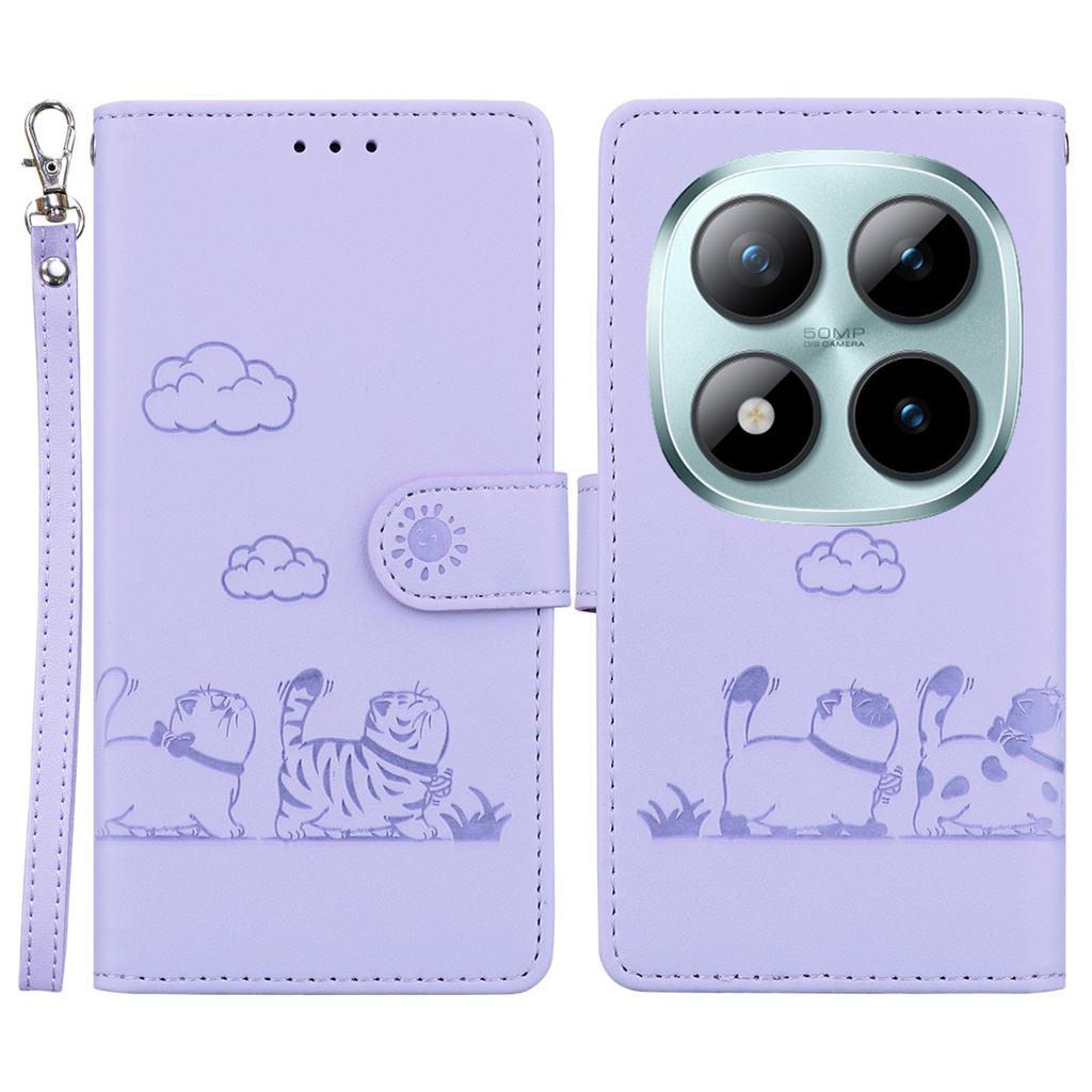 Dla Xiaomi Poco M8 Pro 5G/Redmi Note 15 Pro+ 5G (Światowy) Etui blokujące RFID ze wzorem kotka, wykonane z TPU + skóry PU, z paskiem na nadgarstek