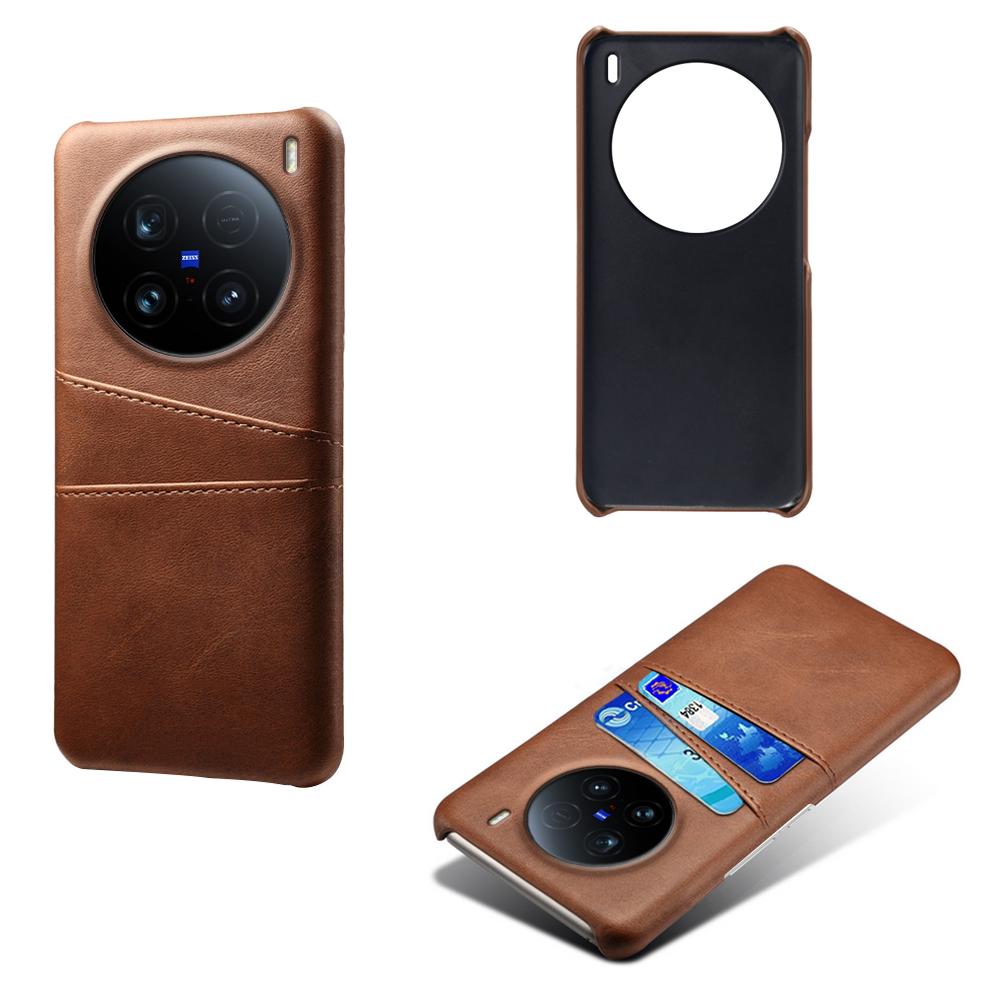 

For vivo X100 Ultra 5G Case Dual Card Slots PU Leather+Hard PC Phone Cover Brown