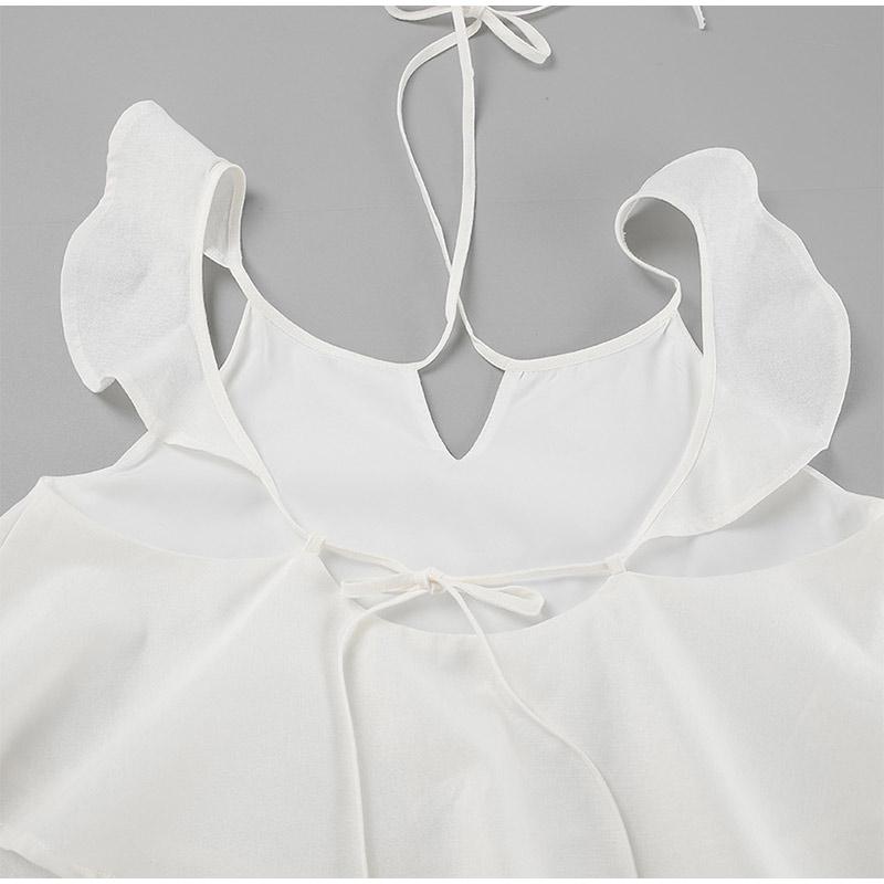 Casual White Cotton and Linen Women's Suit Fashion Fly Sleeve Tops Wide-leg Pants Solid Color Two-piece Suits