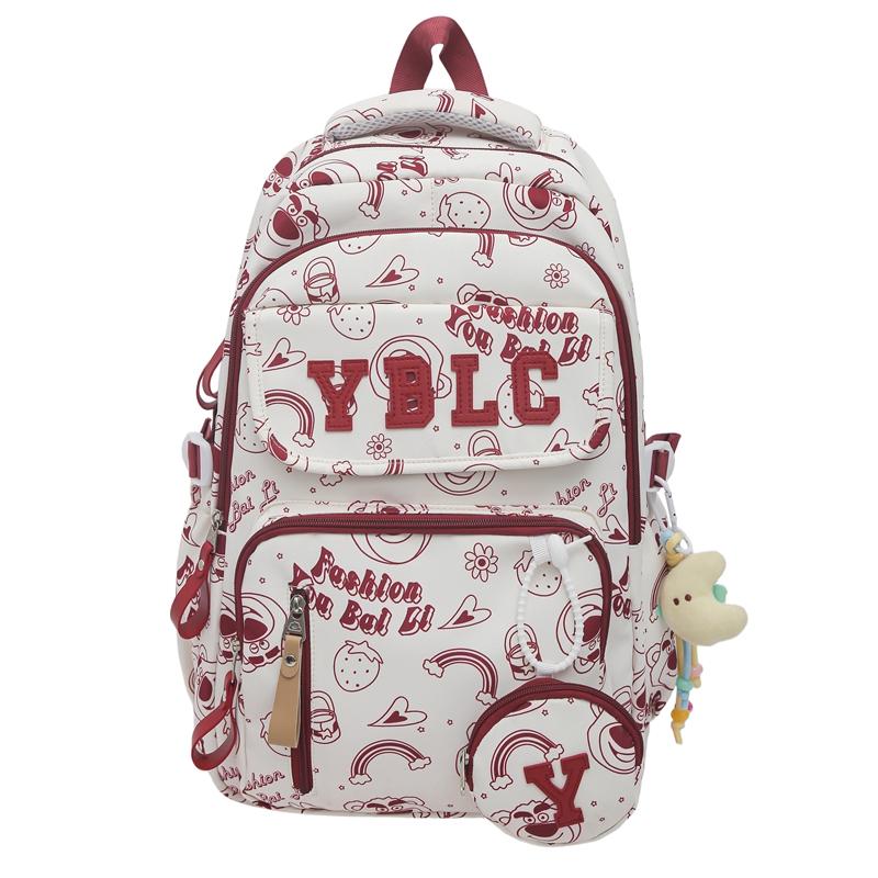 Printed Student Schoolbag Men's Large Capacity Travel Backpack Women's Campus Backpack with Coin Purse