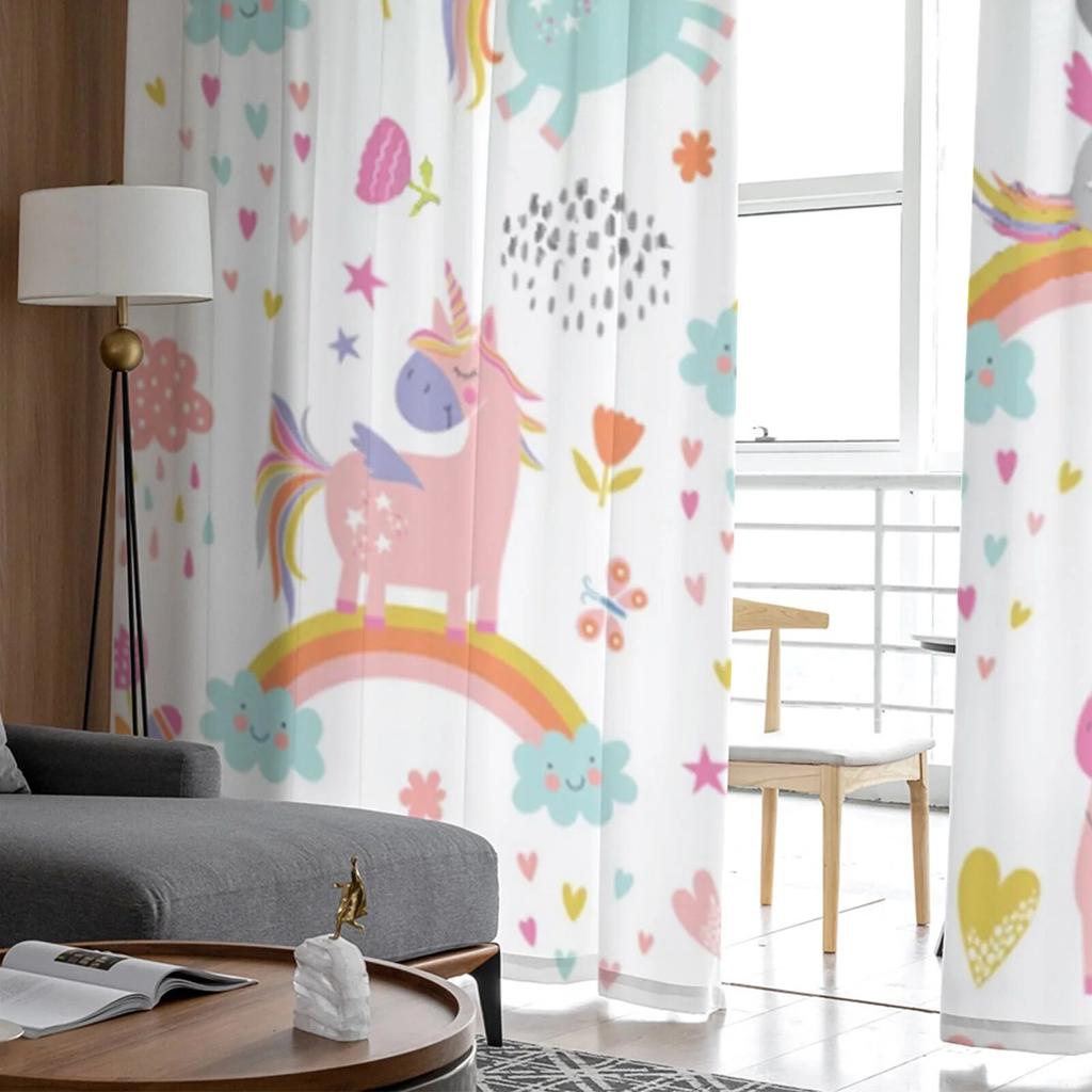 Cartoon Cute Unicorn Tulle Sheer Window Curtains For Living Room The Bedroom Modern Chiffon Voile Curtains Fabric Drapes
