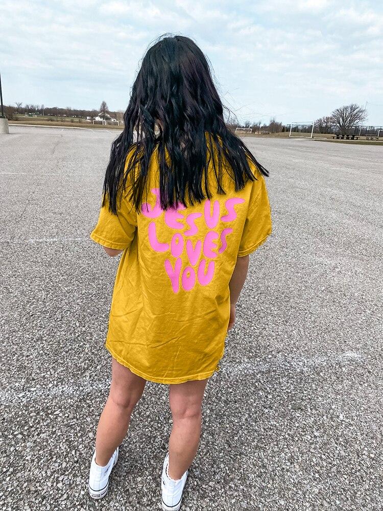 

Женские футболки с надписью «Иисус любит меня», дышащие топы большого размера, креативная математическая женская хлопковая футболка с короткими рукавами и круглым вырезом, одежда XXXL жёлтый