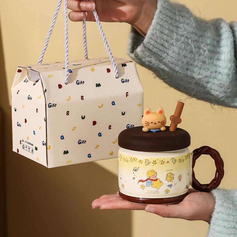 Star Prince Ceramic Water Cup with Lid Summer Holiday Gift Couple Mug Gift High Pretty Water Suitable Souvenir