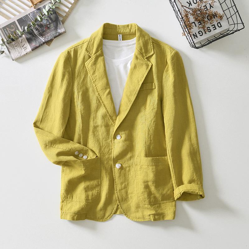 Men's Blazers Spring Autumn Leisure Cotton Linen Loose Suits Coat Men Solid Balzer Jacket Yellow Blue Suit Top Clothing