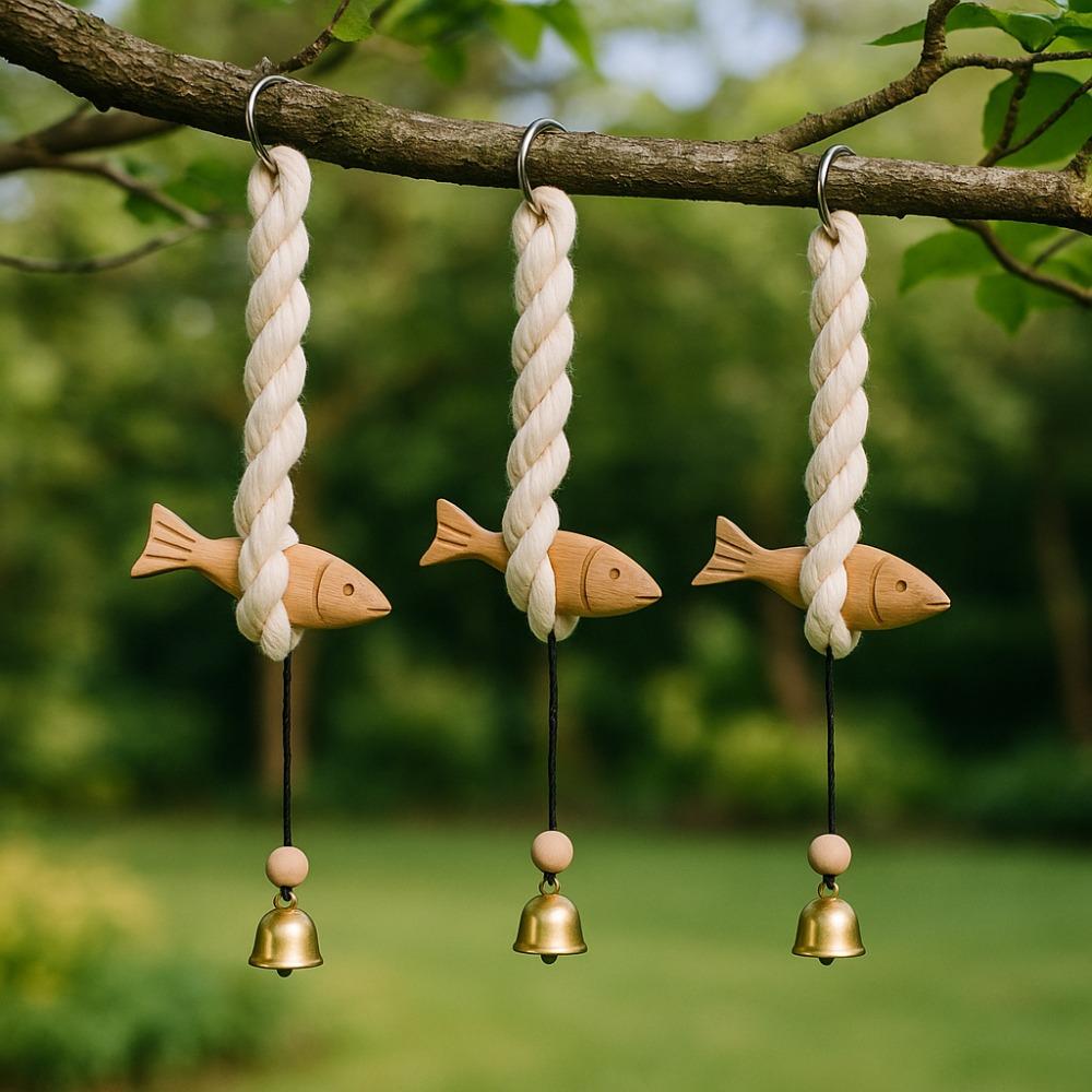 Hand Carved Fish Wall Hanging Decor with Bell Fish Door Chimes  Home Office