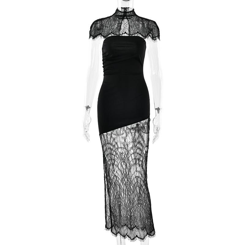 New Lace Shawl Tube Top Dress Sexy Slim Backless Split Dress Women S чёрный