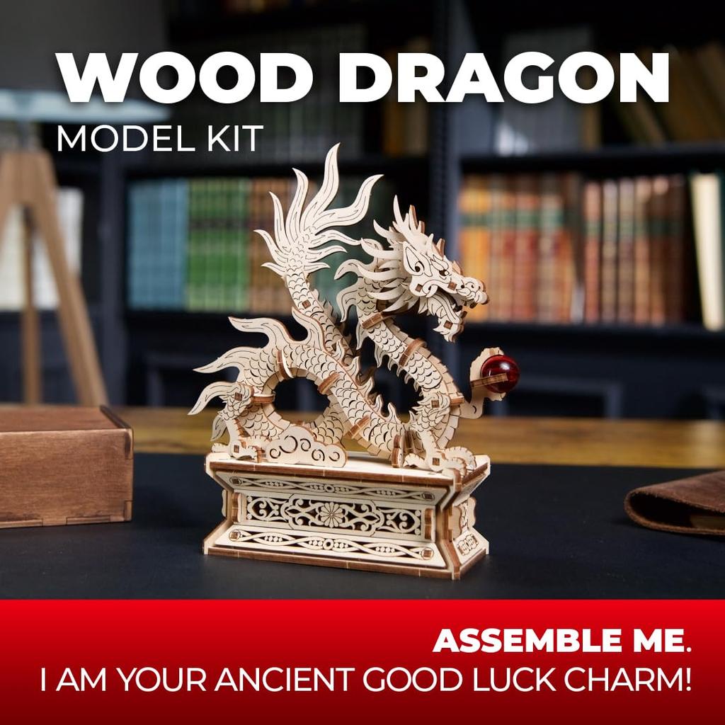 Ugears Wood Dragon 70259 Wooden Puzzle No Glue or Tools Required 3D Puzzle Includes Assembly Instructions - - -