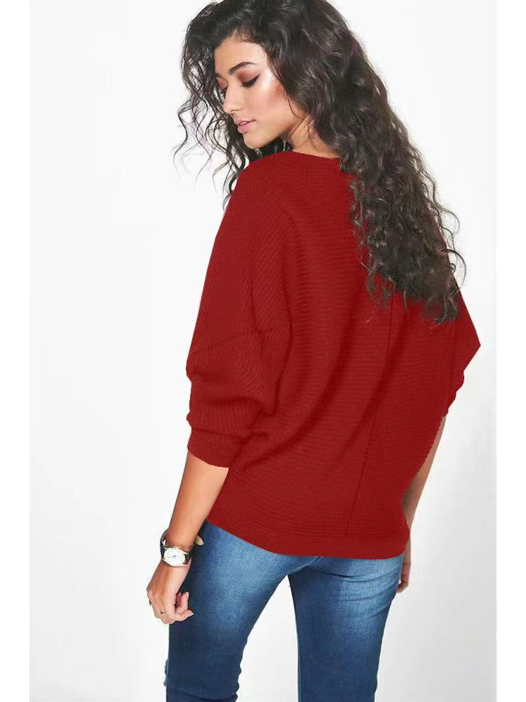 Módní dámský pletený vlněný svetr s netopýřími rukávy - Stylový a útulný na jaro, podzim a zimu