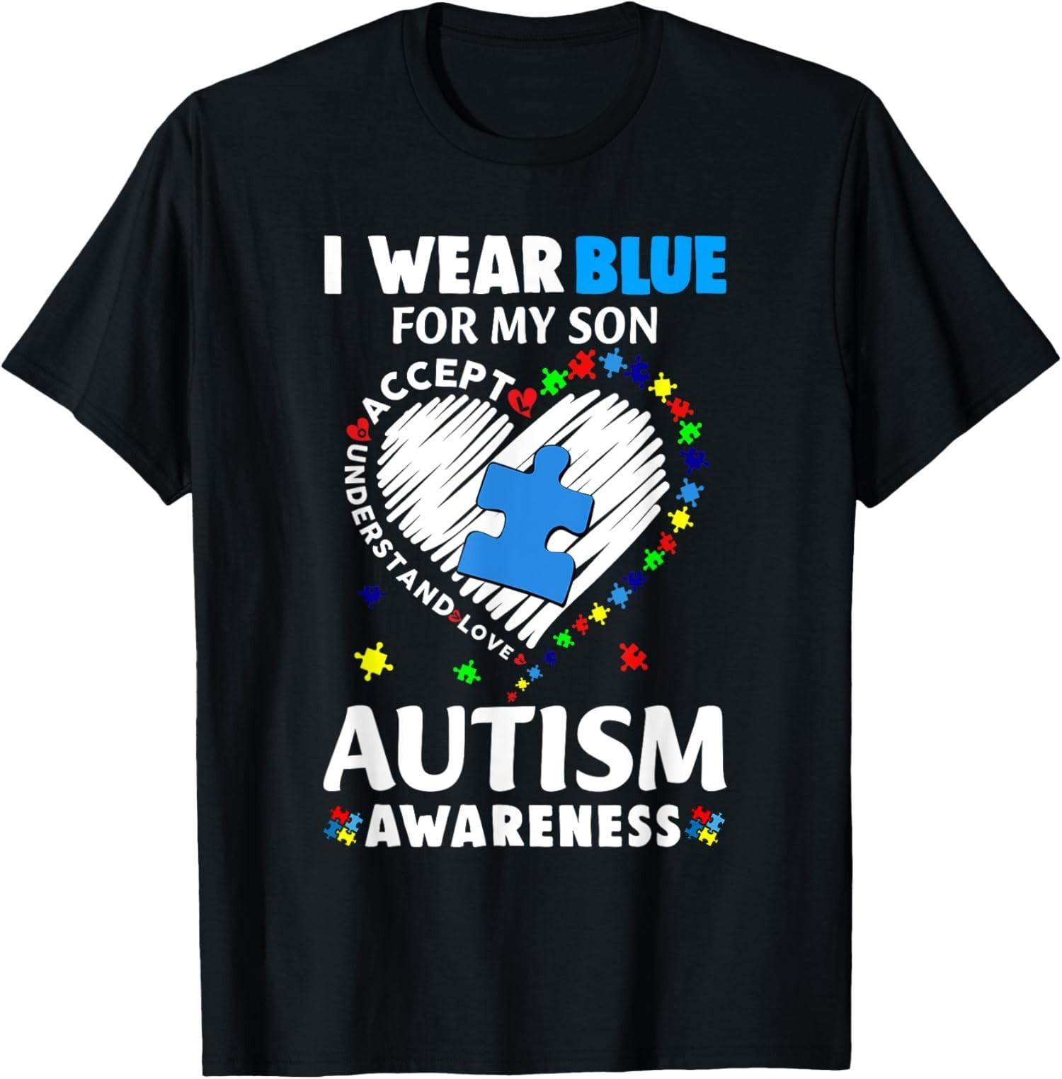 Heart I Wear Blue For My Son Autism Awareness Month Unisex T-Shirt S
