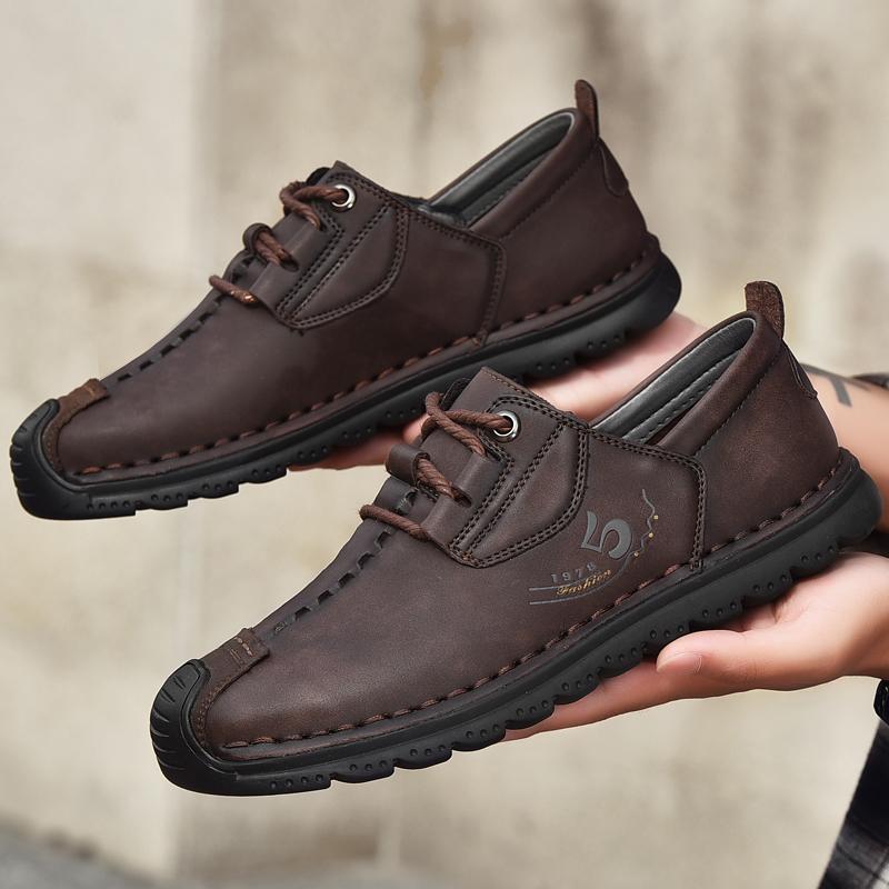 Męskie skórzane buty retro w dużym rozmiarze, ultralekkie, ręcznie robione, codzienne, męskie buty za kostkę z wysoką cholewką