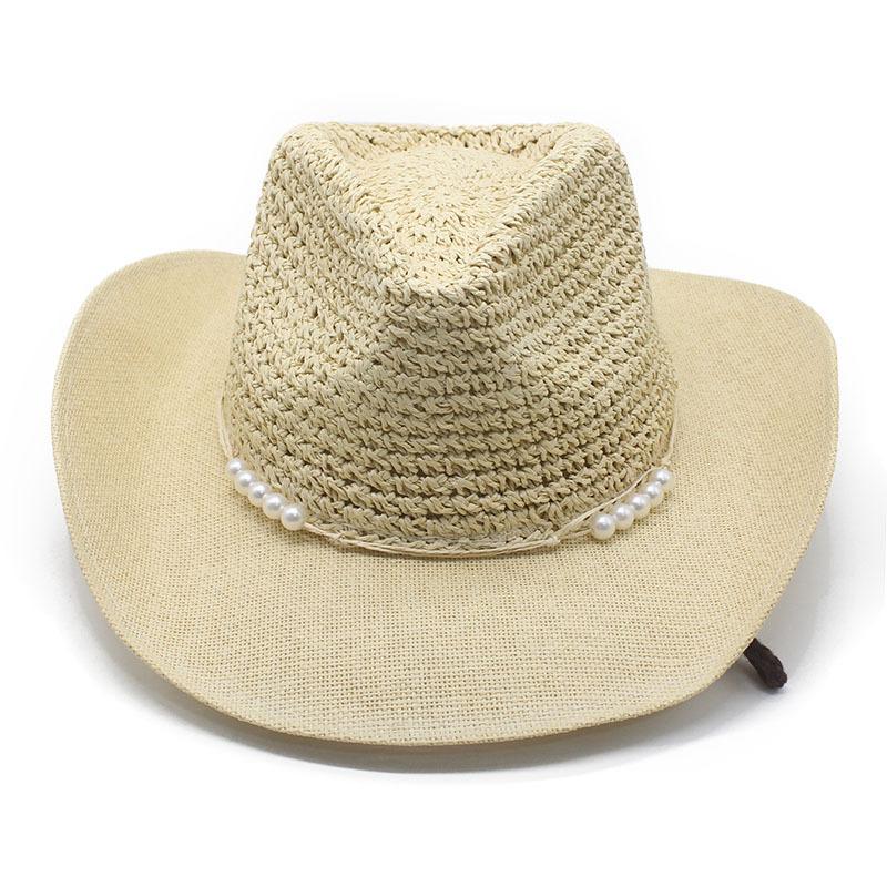 Men and Women Hollow Western Cowboy Straw Hat Beach Hat Outdoor Seaside Sun Hat Top Hat
