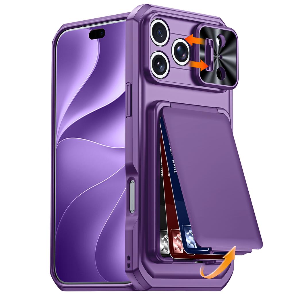 RFID Blocking Wallet Case with Card Holder Sliding Camera Cover and Kickstand for iPhone 18 Pro Max iPhone 17 Pro Max-Orange