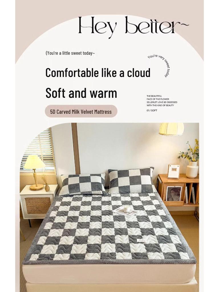 Thick Plush Winter Bed Pad - Solid Color, Warm Milk Velvet Mattress for Dormitory or Bedroom
