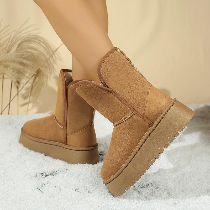 Fashion Luxury Faux Suede Platform Snow Boots for Women Winter Plush Warm Cotton Padded Shoes Woman Thick Sole Non Slip Fur Ankle Boots