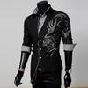 Casual Men's Shirt With Chinese, Dragon Pattern Slim,Fit Printed Long,Sleeved Shirt For Men Trendy