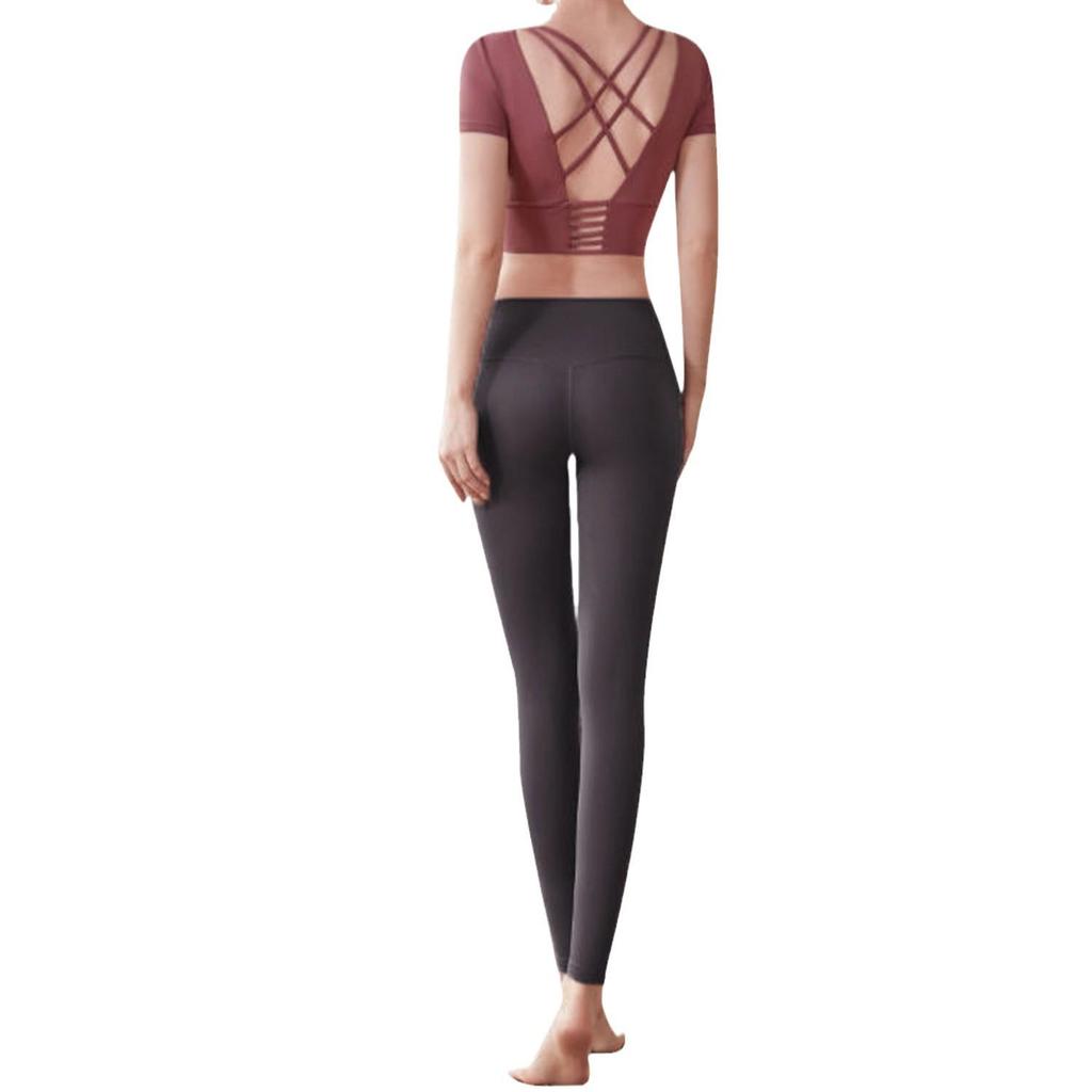 Women's Red Short Sleeve Slimming Yoga Top & Quick-Dry Running Fitness Set